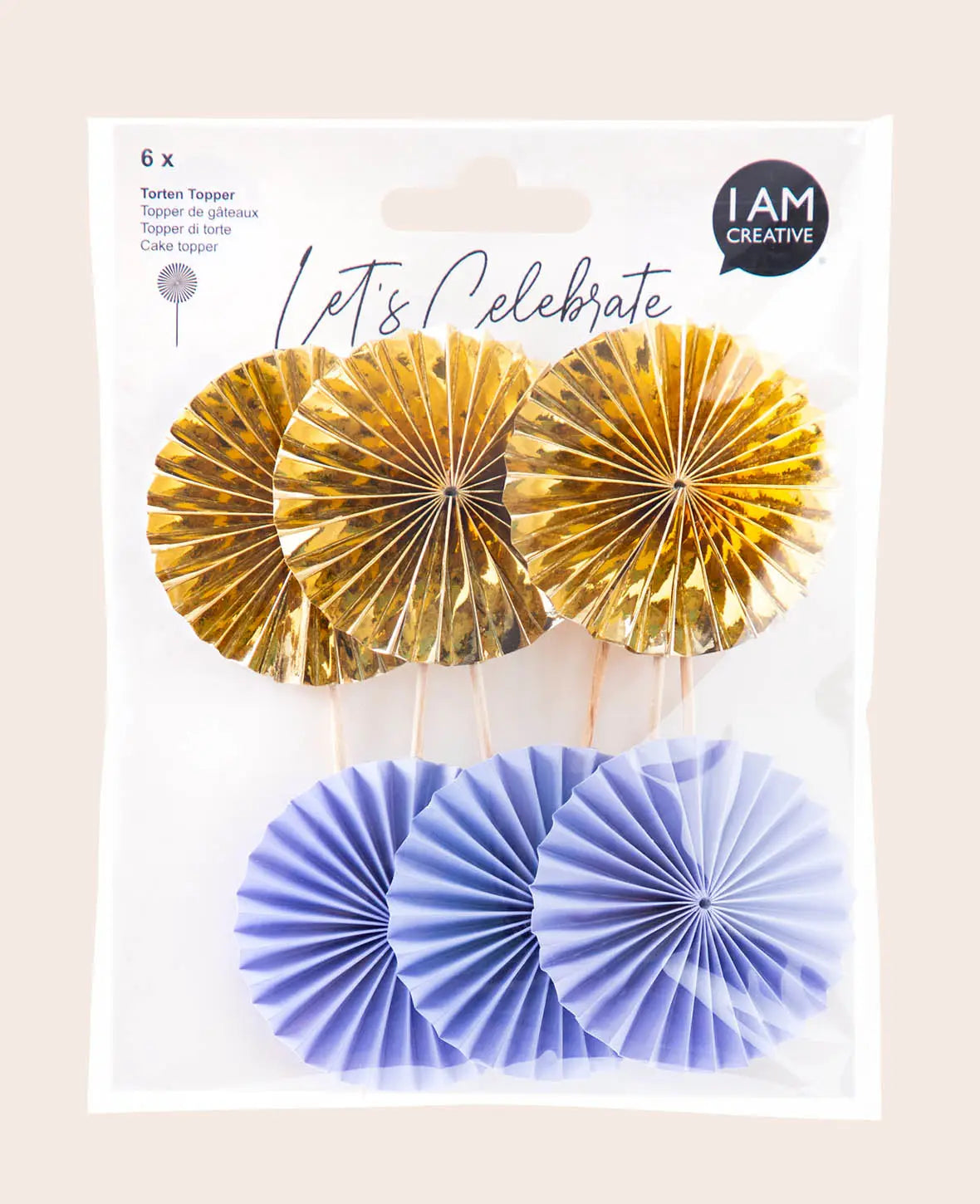 Torten Topper Fächer in Lavendel/Gold, 6 Stück