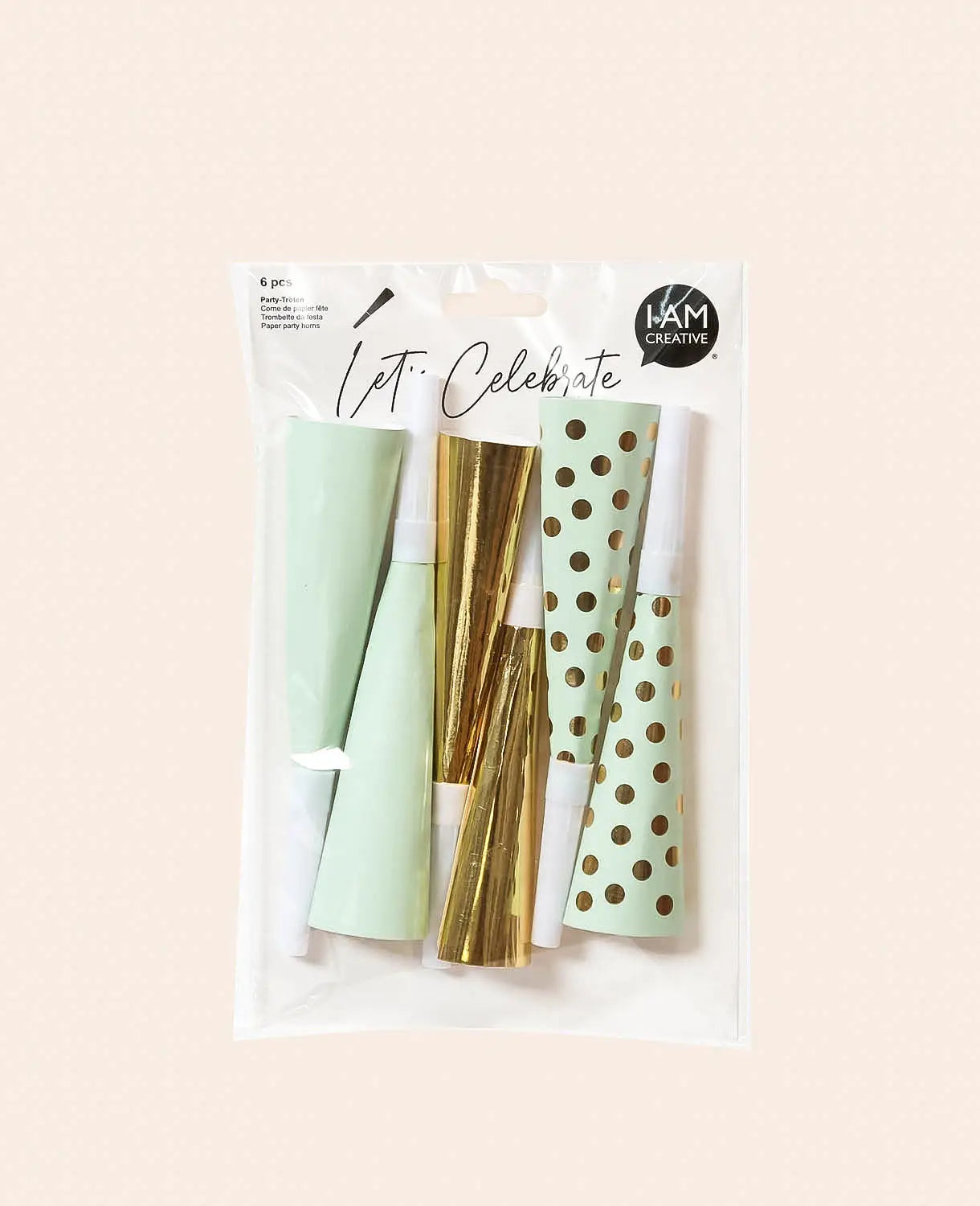 Party Tröten, Mint / Gold, 6 Stk.