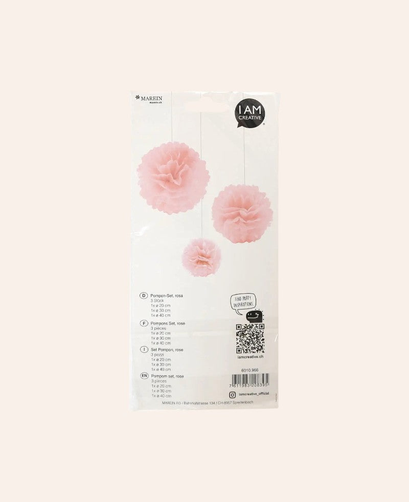 Let’s Celebrate Pompon Set aus Seidenpapier inkl. Schnur, Rosa, ø 20 bis 40 cm, 3 Stk.