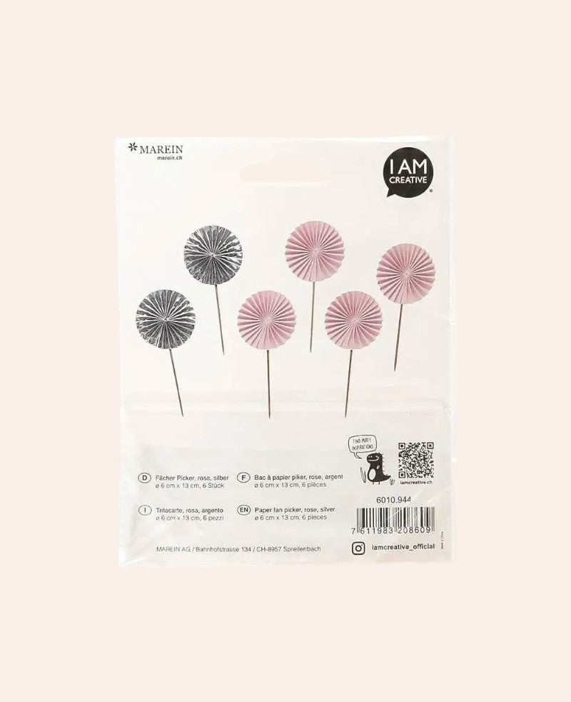 Fächer Picker, Rosa / Silber, 6 Stk.