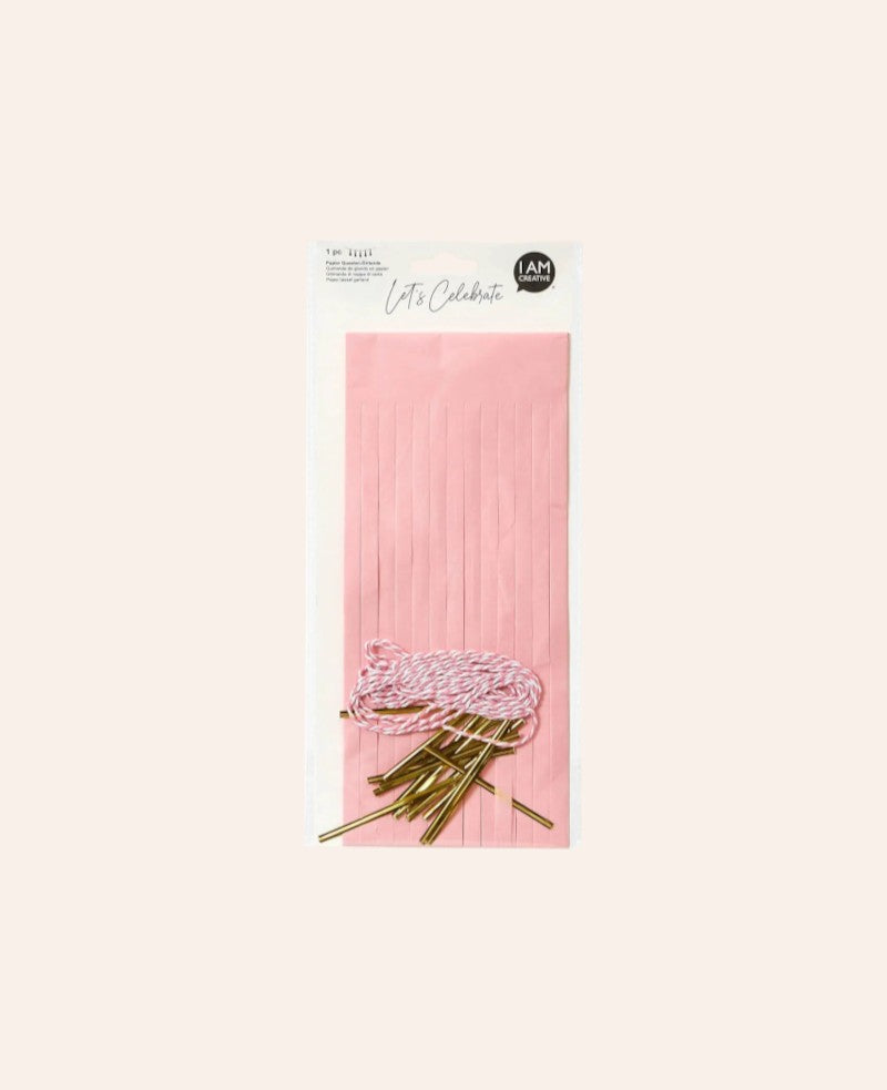 Papier Quasten-Girlande, Rosa, 28 cm x 3 m
