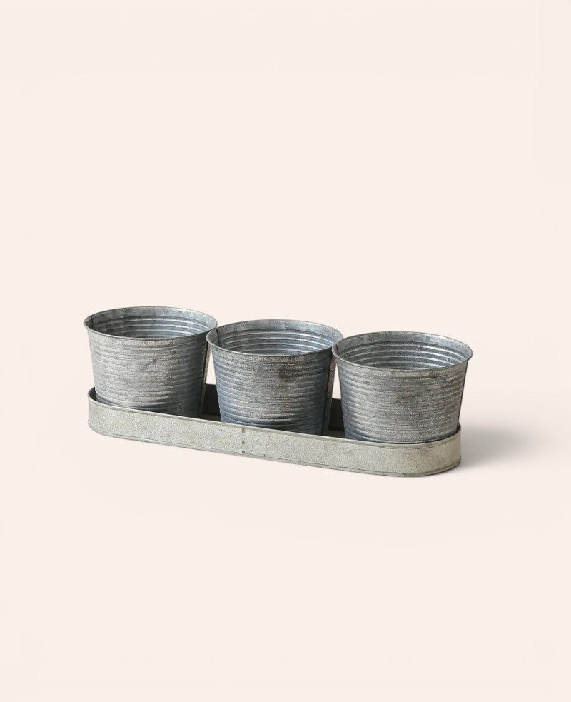 Blechtöpfe-Set / Kräutertopf, Blech, Silbergrau, 40 x 12 cm, 3er Set