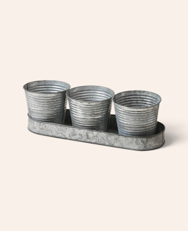Blechtöpfe-Set, Kräutertopf, Blech, Silbergrau, 33 x 10 cm, 3er Set