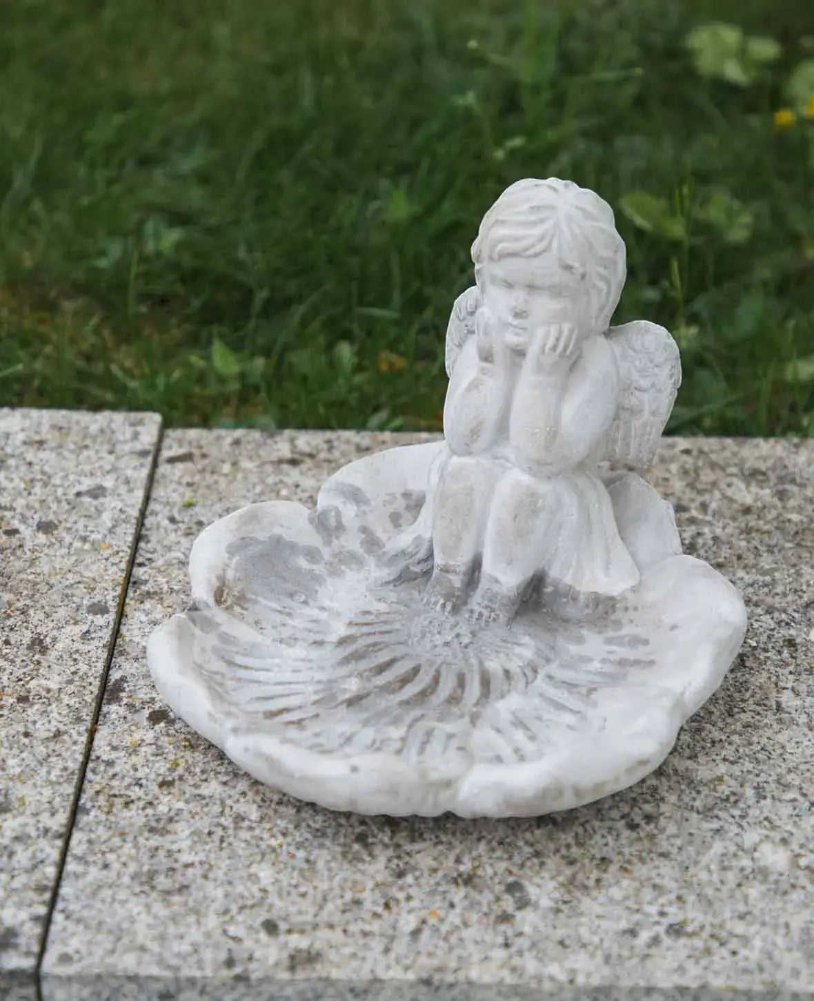 Vogel Bad mit Engel aus Zement, 20 x 19 x H16 cm