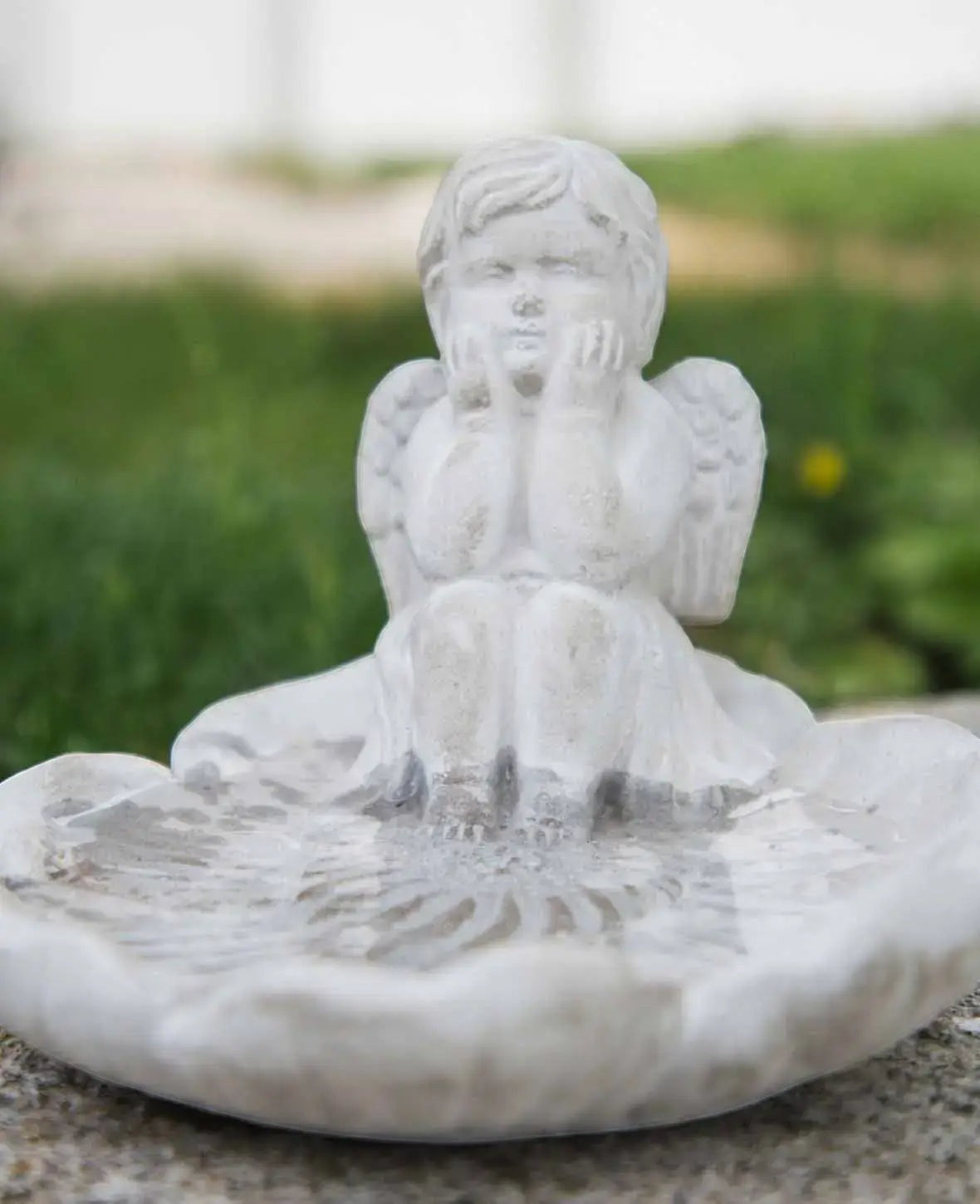 Vogel Bad mit Engel aus Zement, 20 x 19 x H16 cm