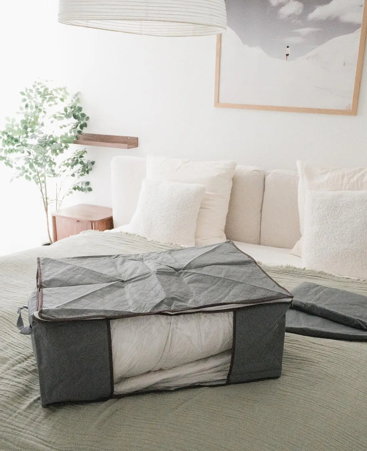 Aufbewahrungs Tasche Bettwäsche Organizer Box - Grau, 70x50x30cm, 3 Stk.