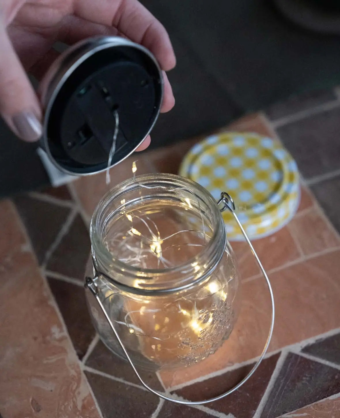 Deckel mit LED Solar Lichterkette, Warmweiss, 6 Stk.