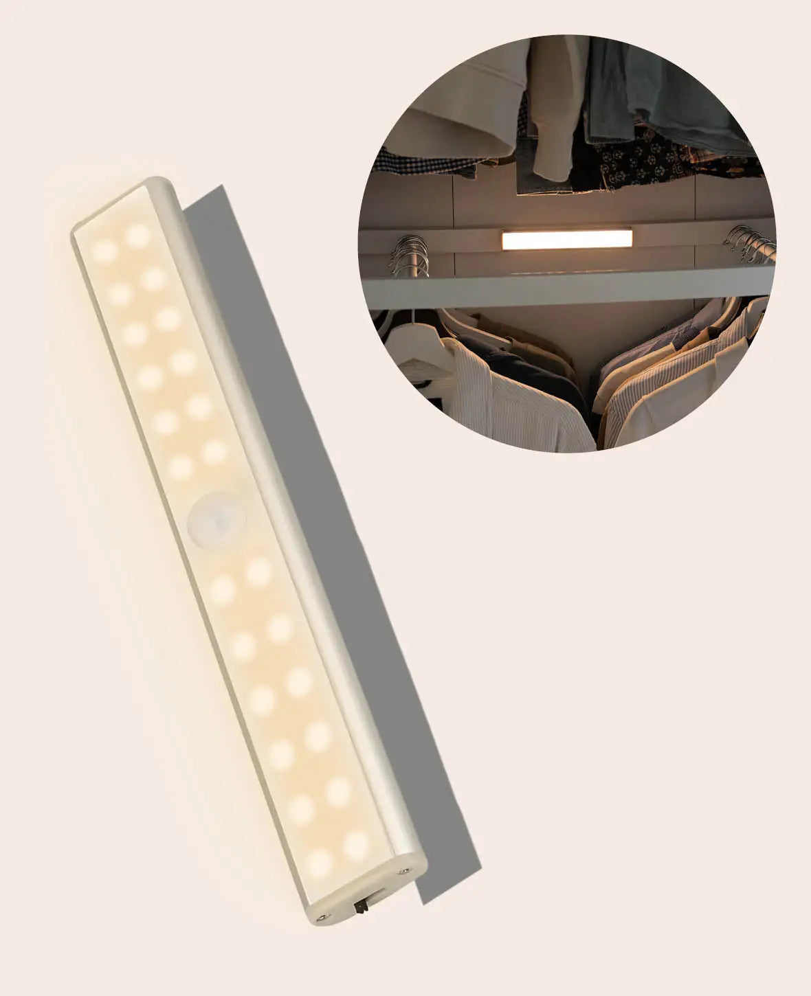 Magnetische, kabellose LED Lichtleiste (24 LED's) mit Bewegungssensor – Warmweiss, 19 cm