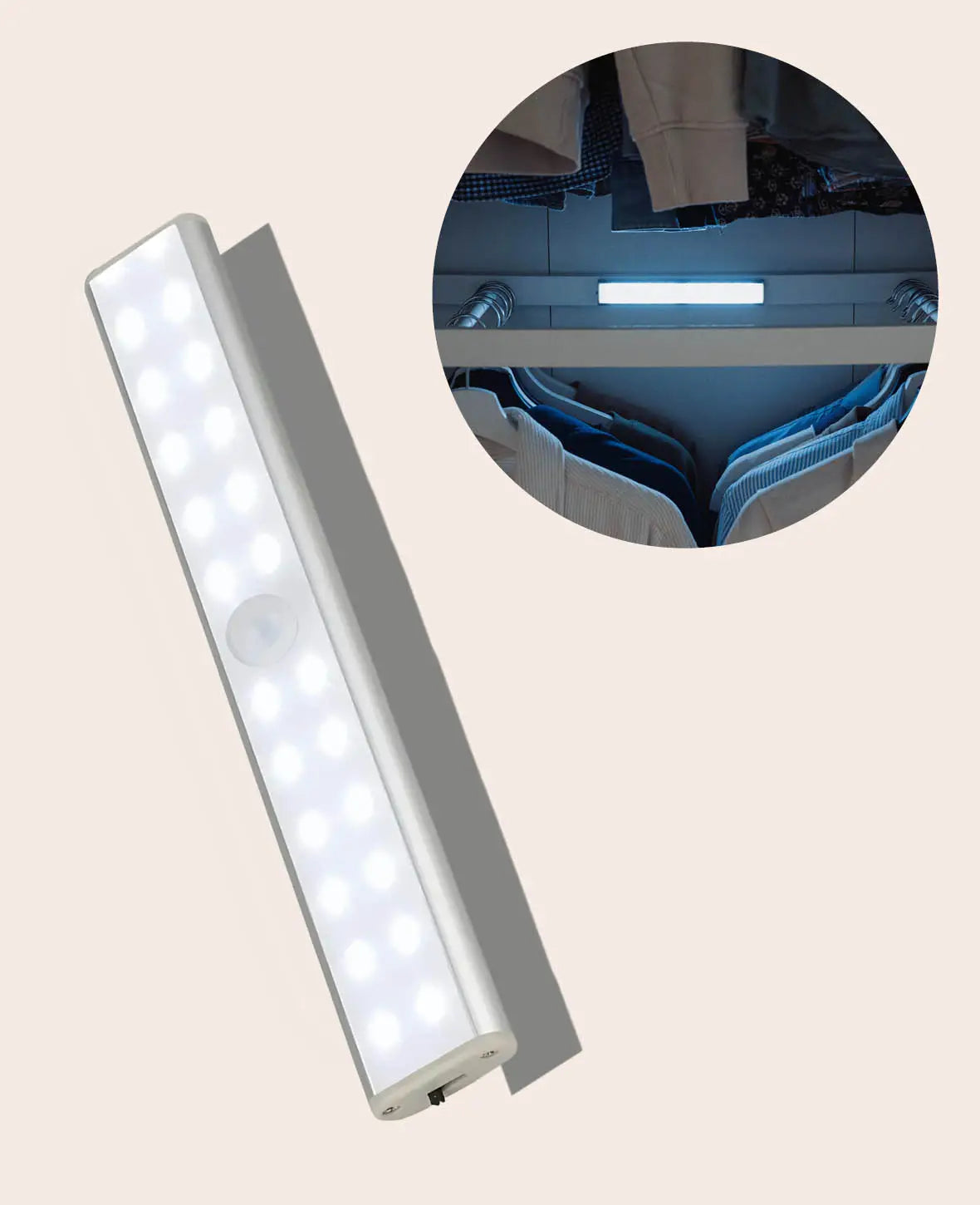 Magnetische, kabellose LED Lichtleiste (24 LED's) mit Bewegungssensor – Kaltweiss, 19 cm