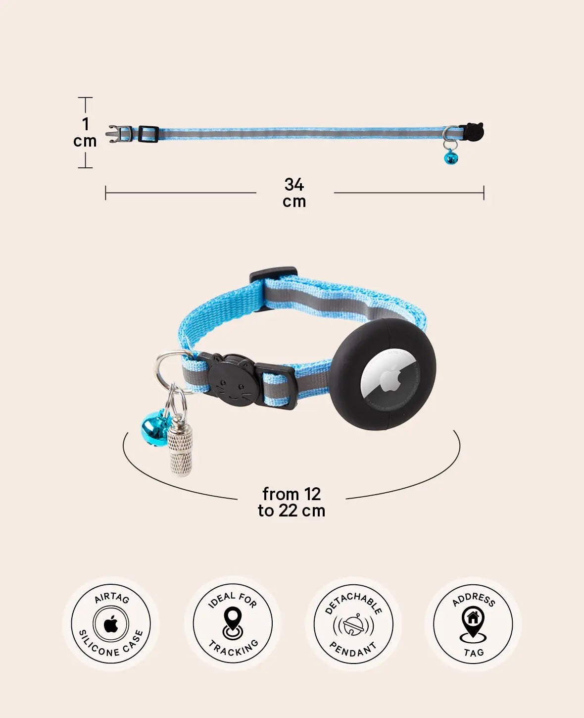 Katzen Halsband mit Apple AirTag Silikon Halterung, Adressanhänger, Blau
