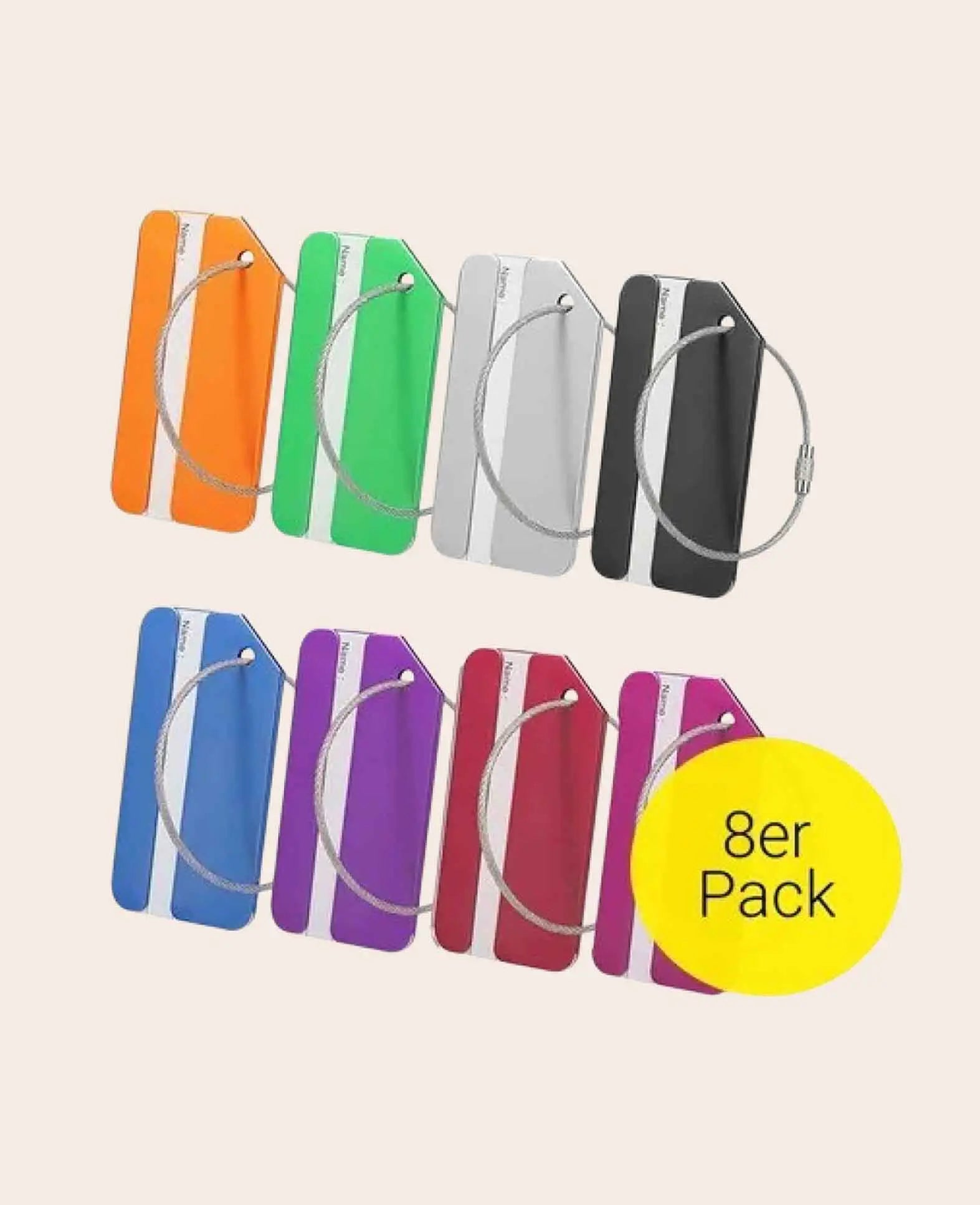 Aluminium Kofferanhänger Luggage Tag mit Adressschild, Bunt, 8 Stk.