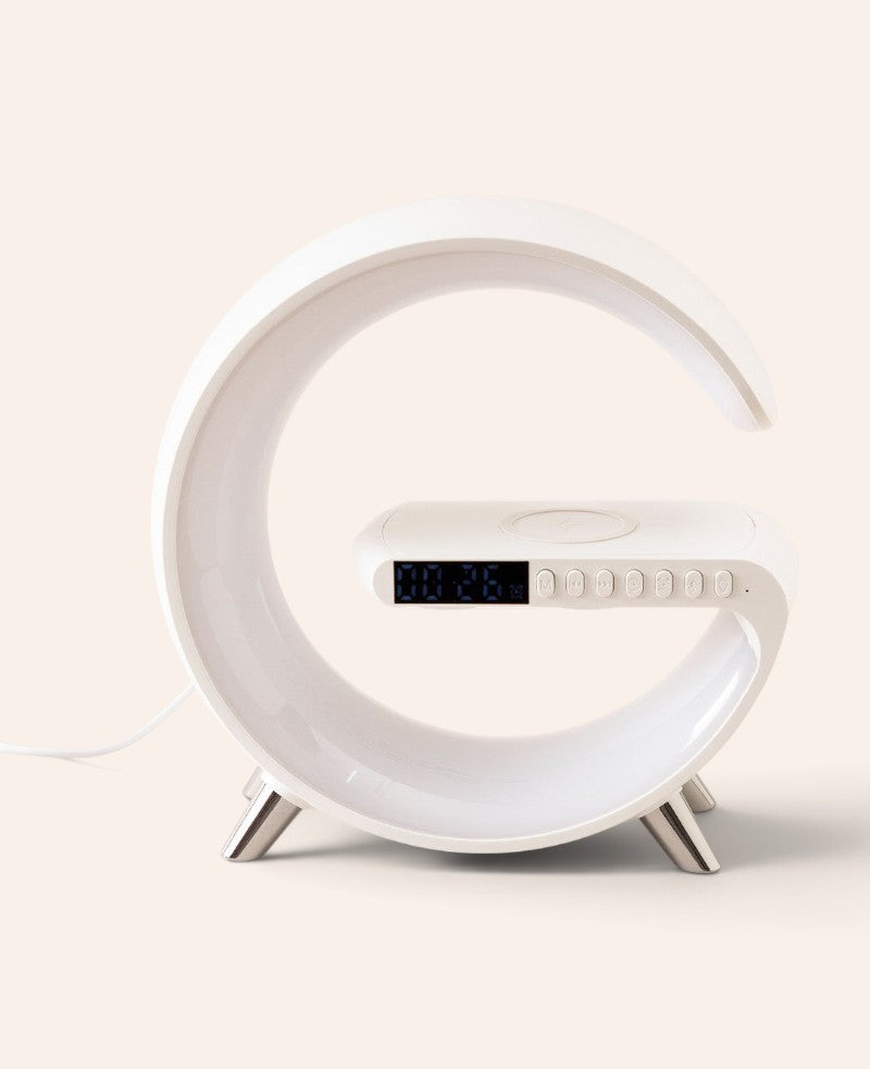 Digitaler LED Wecker Smart Light Wireless Charger Bluetooth Speaker - Weiss