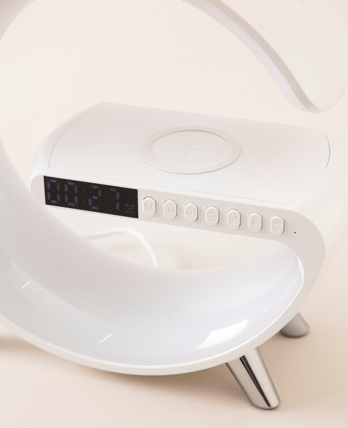 Digitaler LED Wecker Smart Light Wireless Charger Bluetooth Speaker - Weiss