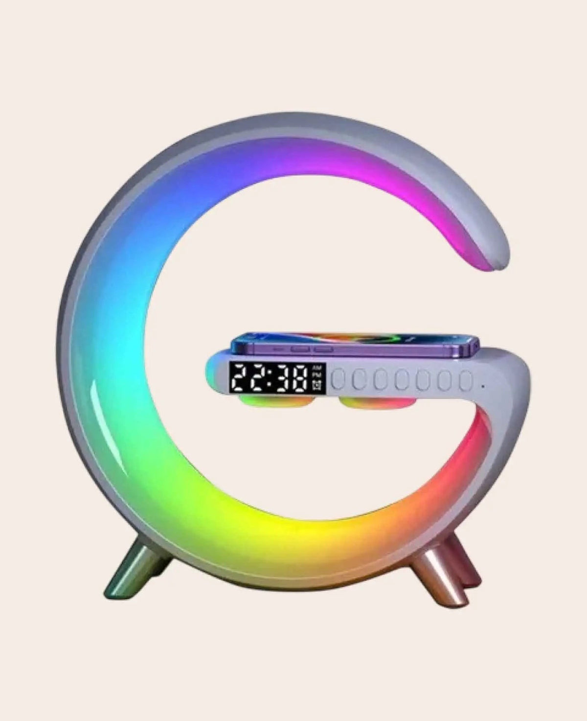 Digitaler LED Wecker Smart Light Wireless Charger Bluetooth Speaker - Weiss
