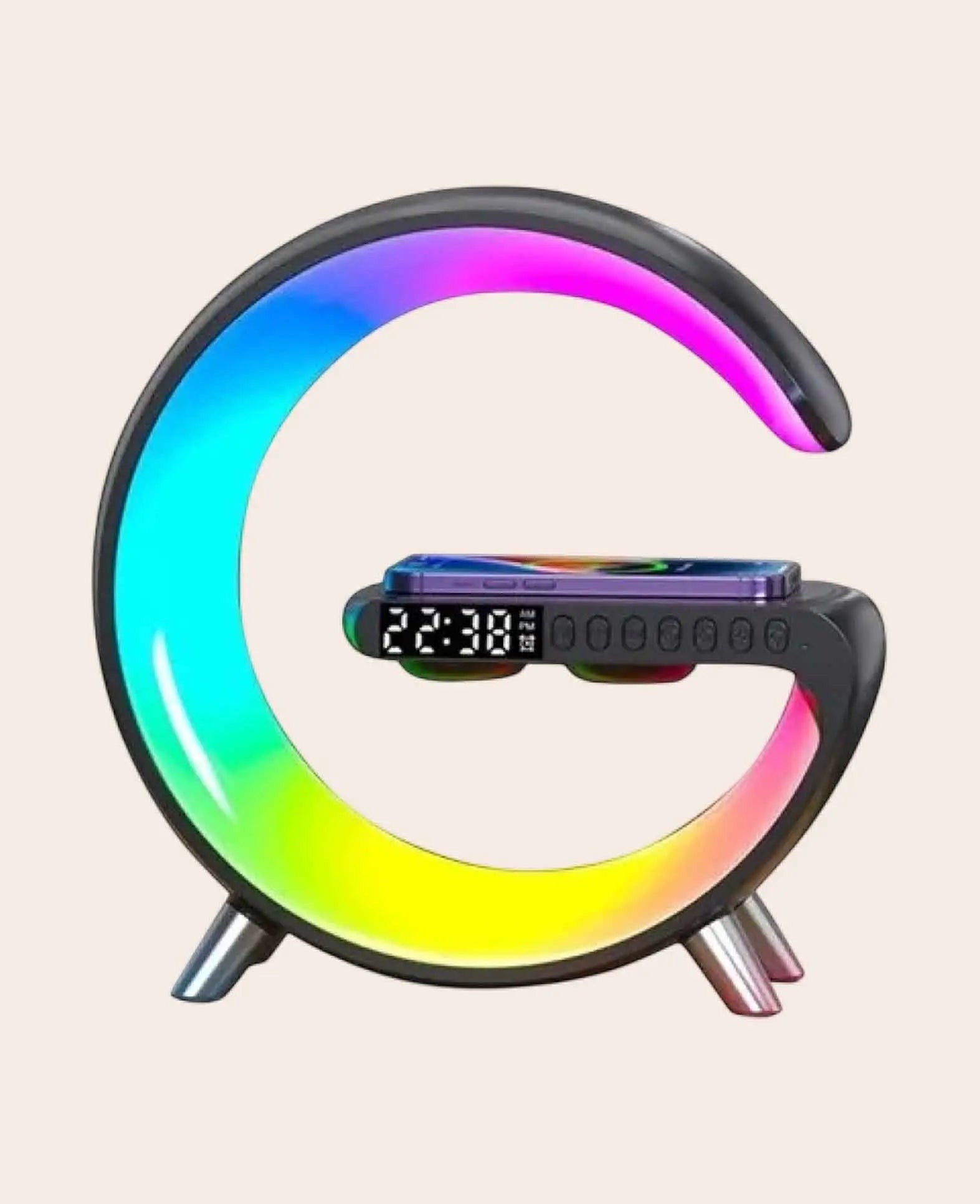 Digitaler LED Wecker Smart Wireless Charger Bluetooth Speaker - Schwarz