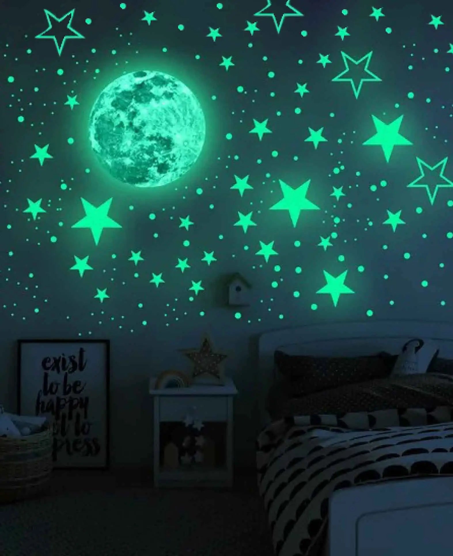 Leuchtsterne Fluoreszierender Mond Wandsticker Nacht Himmel, 435 Stk.