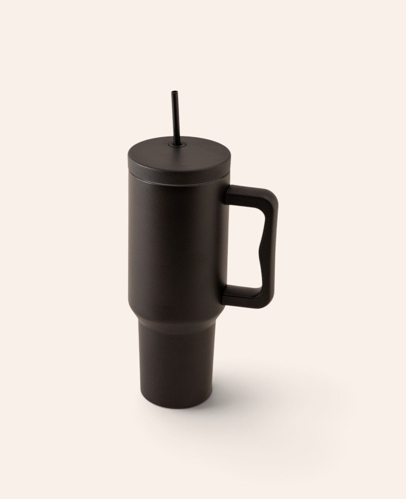 Edelstahl Thermo Becher 1L – Doppelwandig mit Deckel & Strohhalm