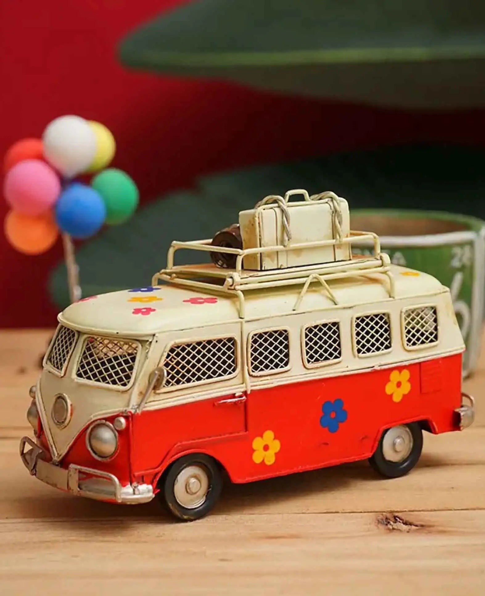 Sparkasse Hippie Bus Spardose – Flower Power Home Deko Rot