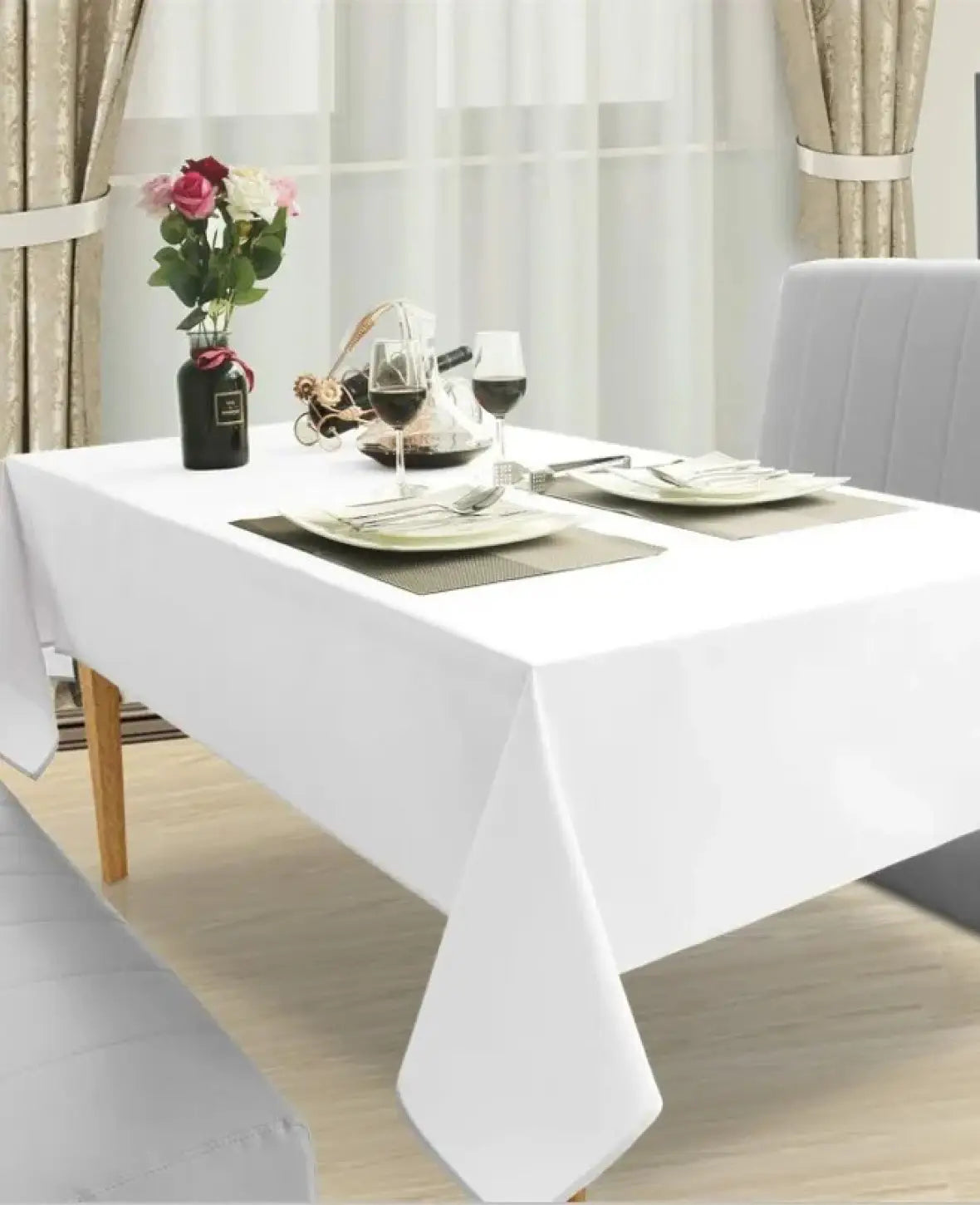 Stoff Tischdecke Esszimmer Tisch Tuch Uni Design - Weiss, 140x260cm