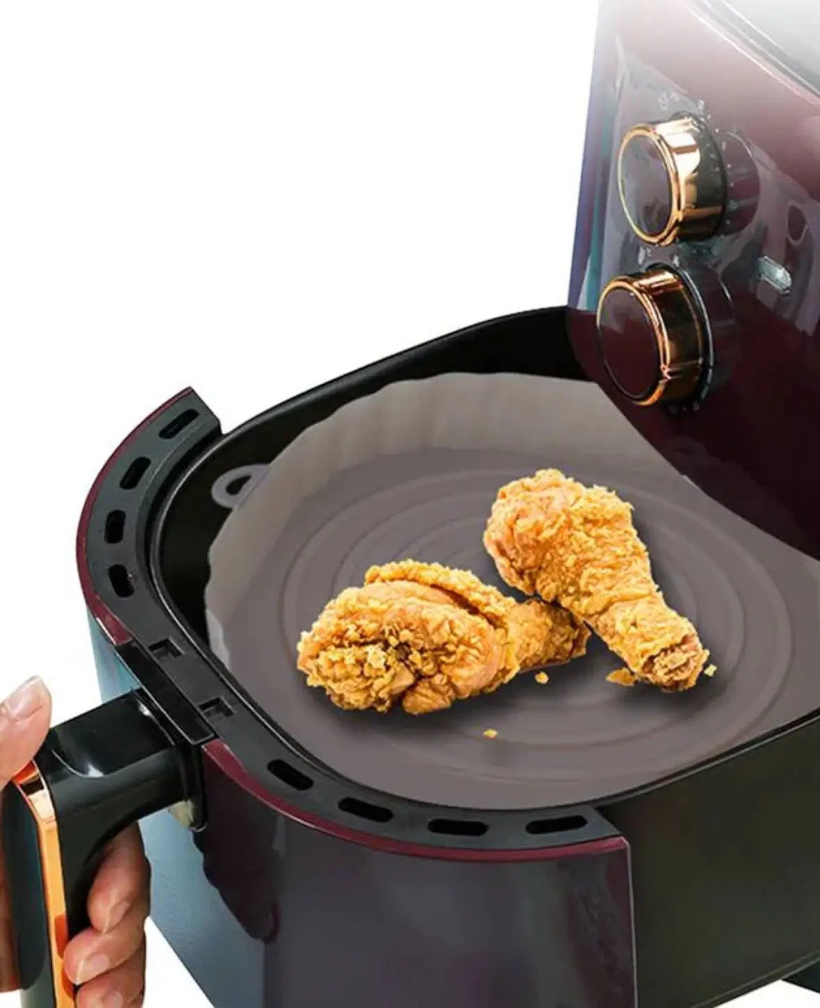 Silikon Schale Heissluft Fritteuse Korb für Air Fryer, Grau, Ø20cm