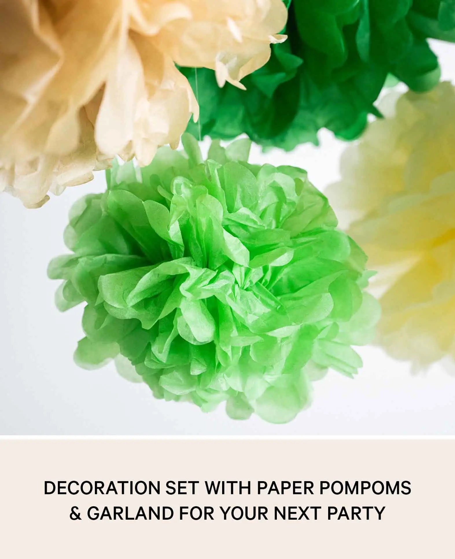 Papier Pompon's Deko Kreis Girlande Party - Grün / Braun / Beige, 15-tlg.