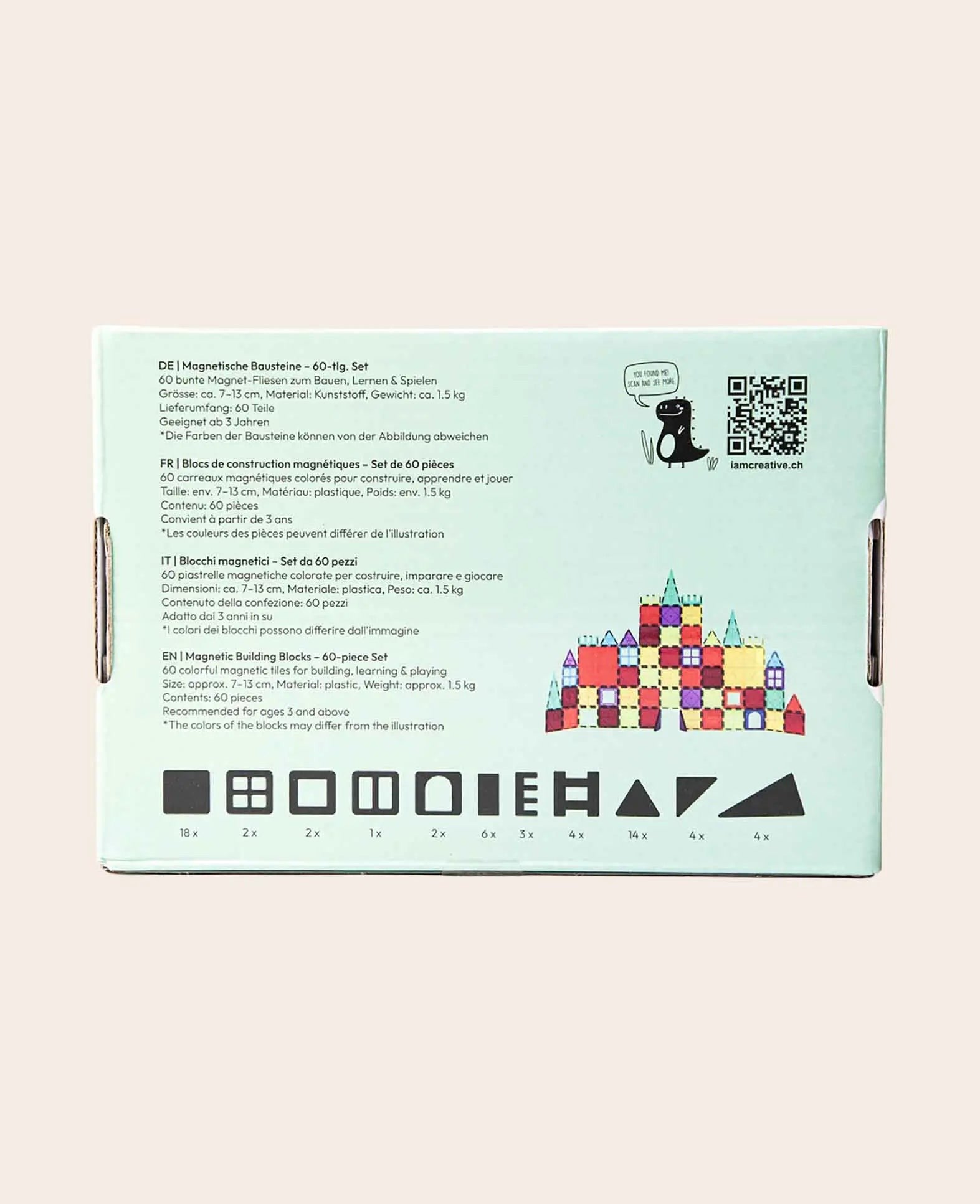 Magnetische Bausteine für Kinder, 60-tlg.