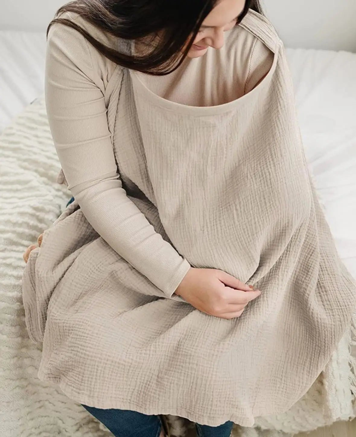 Baby Stilltuch, Baumwoll Musselin, Beige, 95x75cm