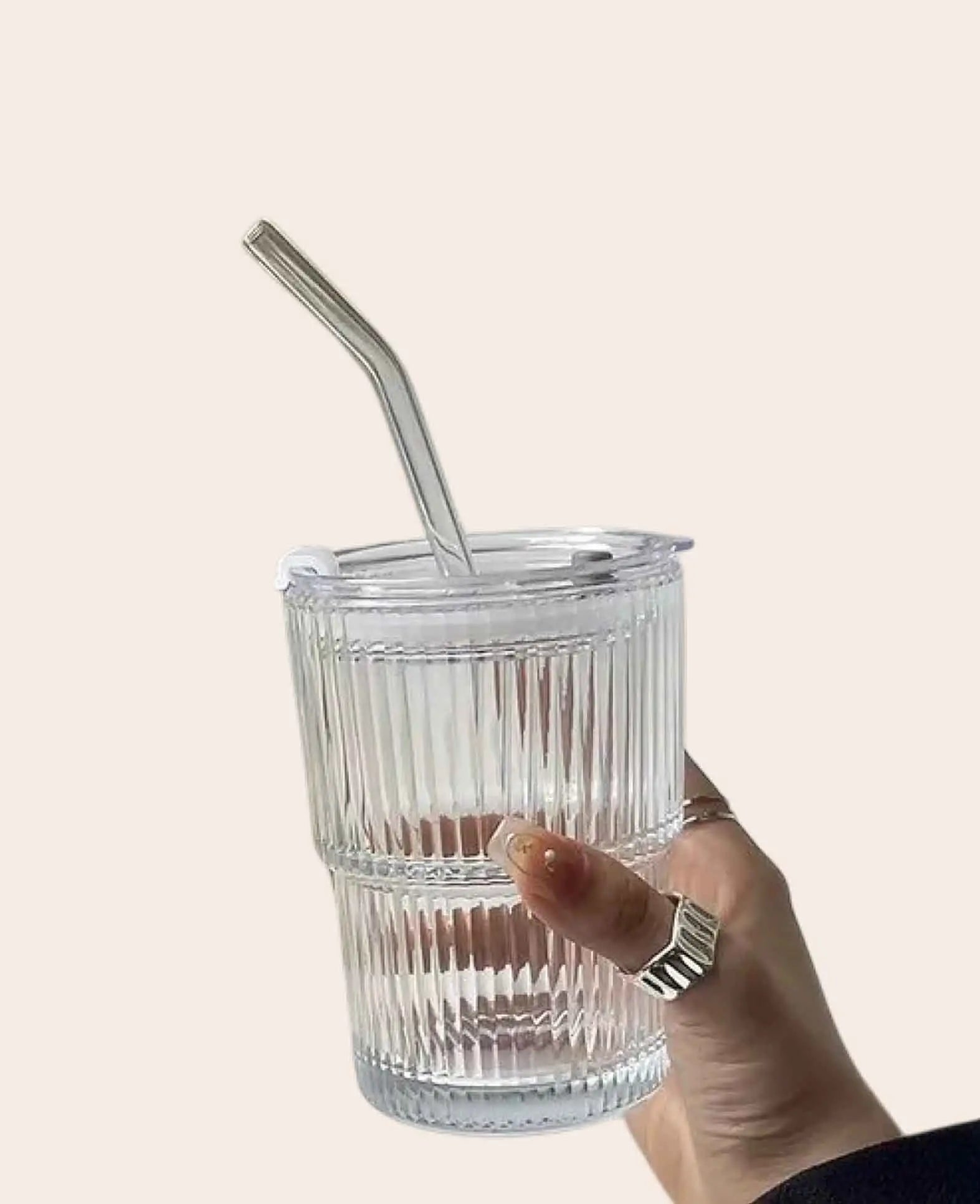 Trinkglas Cocktail Cup inkl. Strohhalm + Deckel - Transparent, 450ml