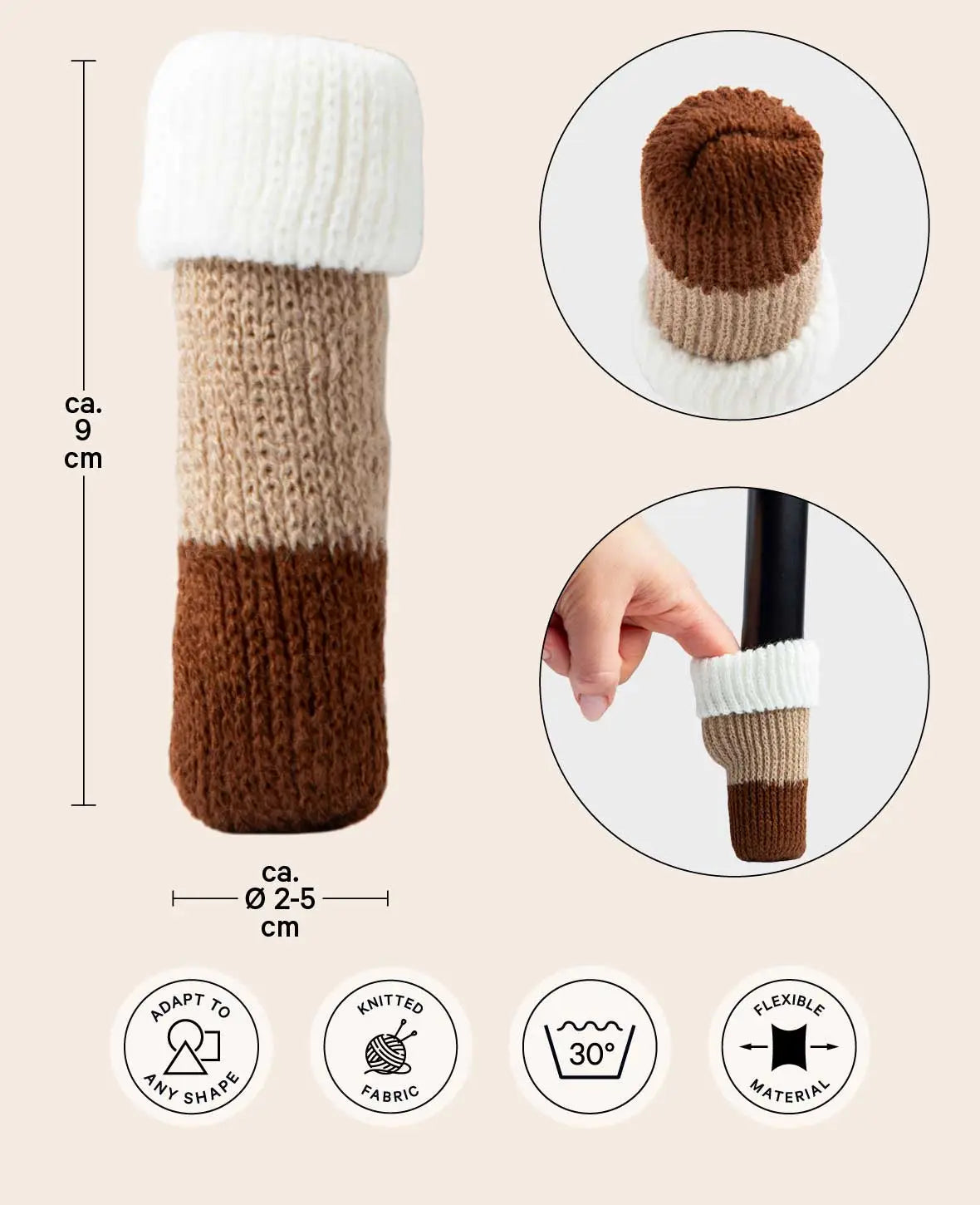 (4er Set) Stoff Stuhlbein Stulpen Schutz – Weiss,Braun,Beige