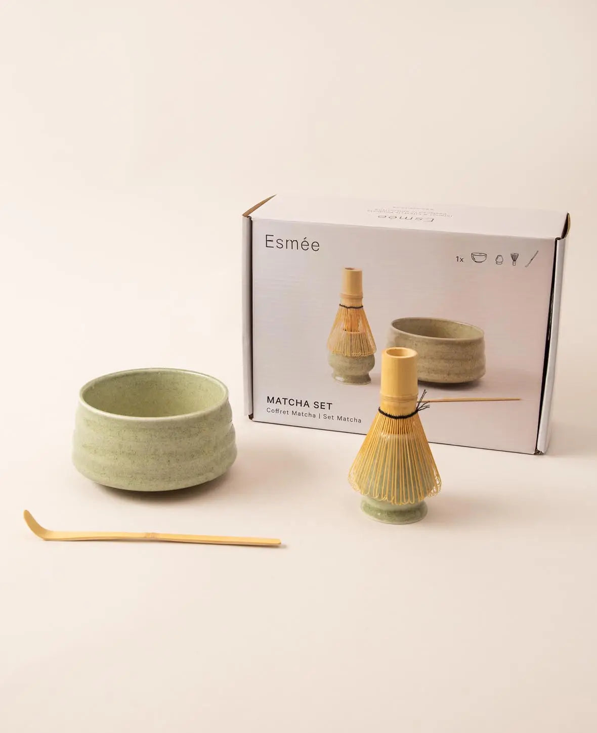 Keramik Matcha Tee Kit Japanisches Teezeremonie Zubehör - Grün, 4-tlg. Set