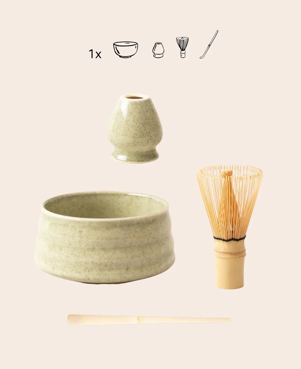 Keramik Matcha Tee Kit Japanisches Teezeremonie Zubehör - Grün, 4-tlg. Set