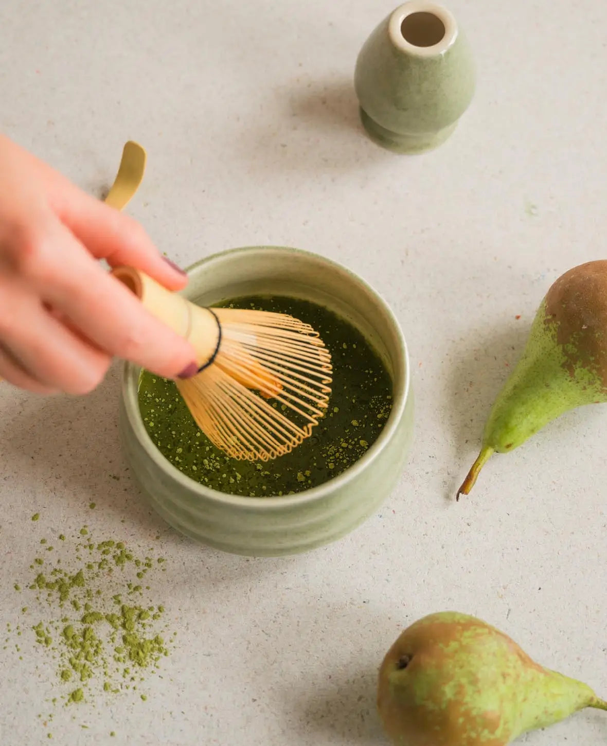 Keramik Matcha Tee Kit Japanisches Teezeremonie Zubehör - Grün, 4-tlg. Set