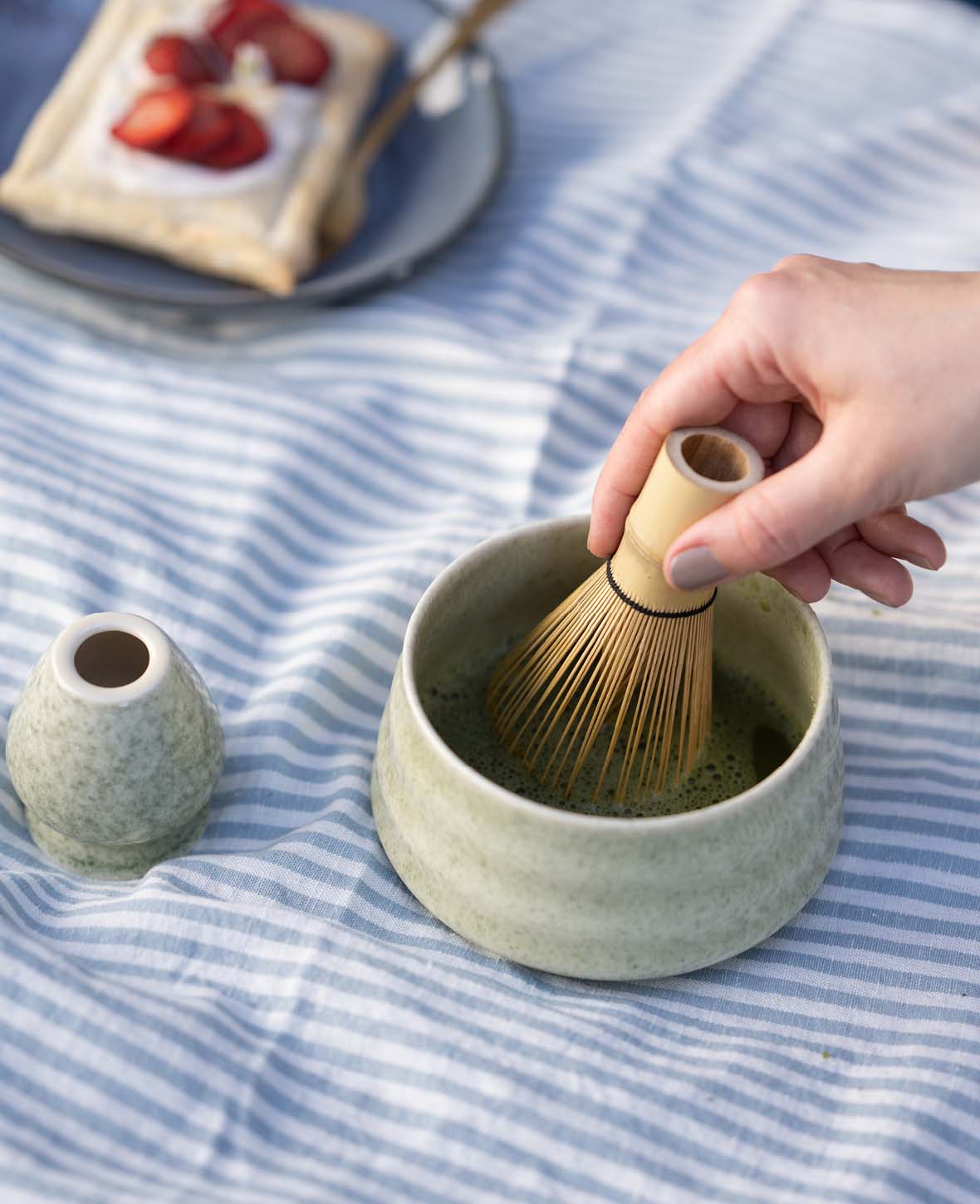 Keramik Matcha Tee Kit Japanisches Teezeremonie Zubehör - Grün, 4-tlg. Set