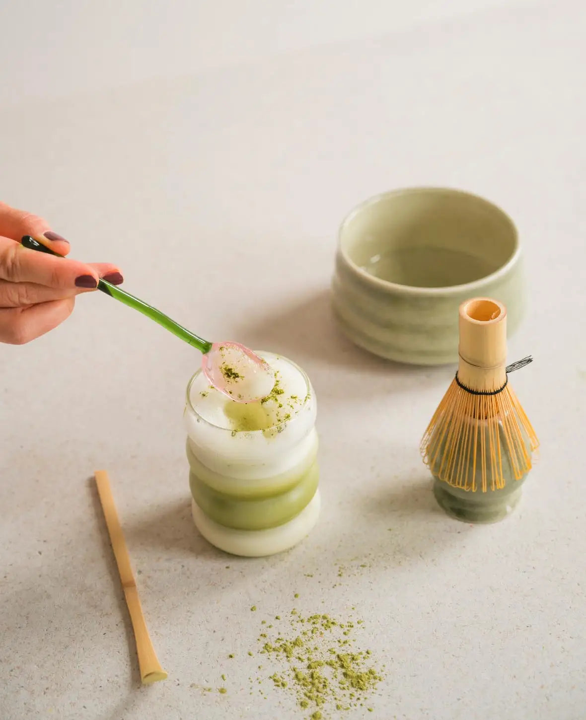 Keramik Matcha Tee Kit Japanisches Teezeremonie Zubehör - Grün, 4-tlg. Set