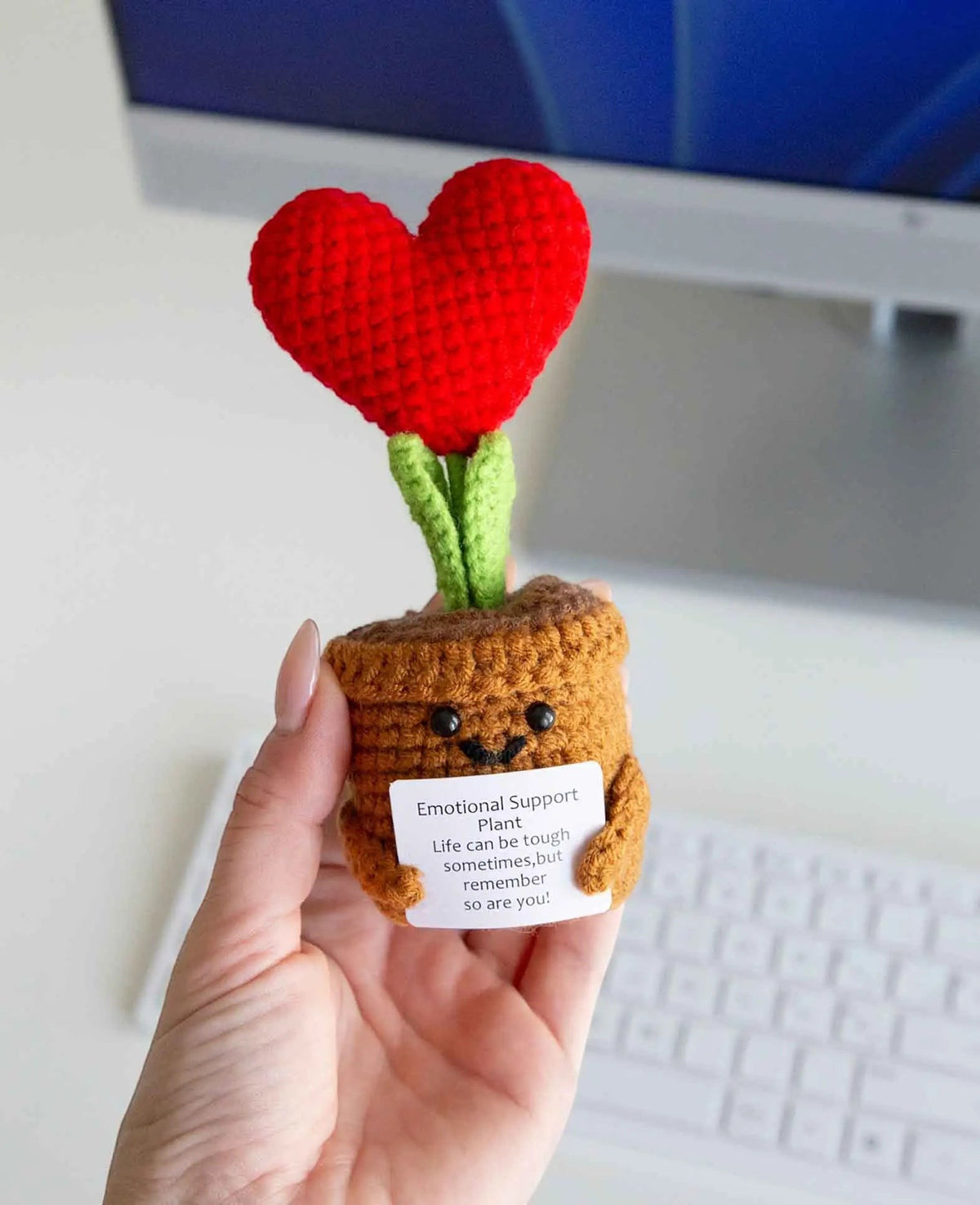 Positive Plant, Gehäkeltes Mini Plüschtier / Glücksbringer, 14 x 6cm