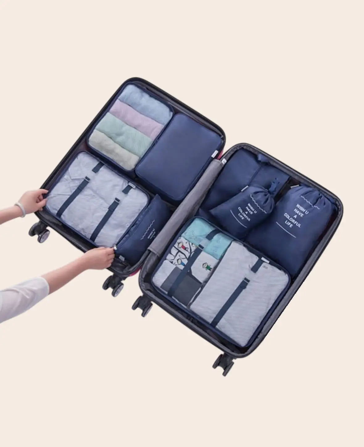 Reise Aufbewahrungsbeutel Tasche für Reisegepäck - Dunkelblau, 8er Set