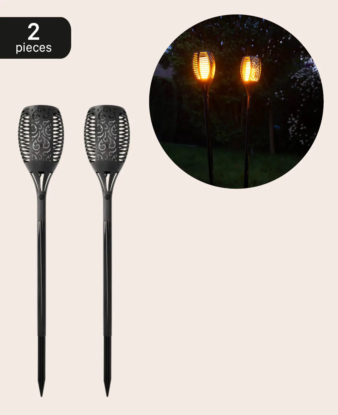 Flackernde Outdoor LED Solar Gartenfackel – Warmweisses Licht