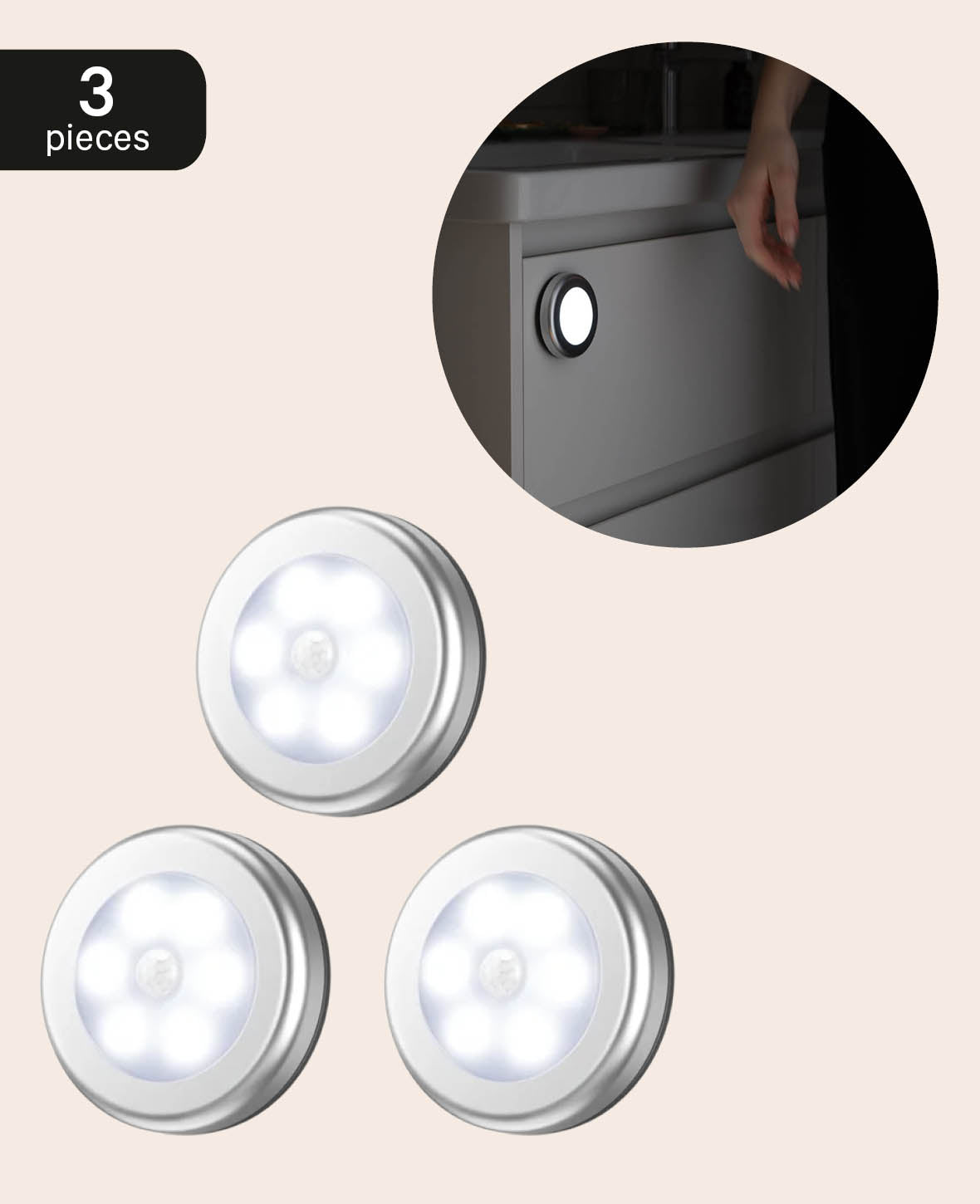 Kabellose LED Sensor Leuchte 3er Set – Batteriebetrieben, Kaltweiss