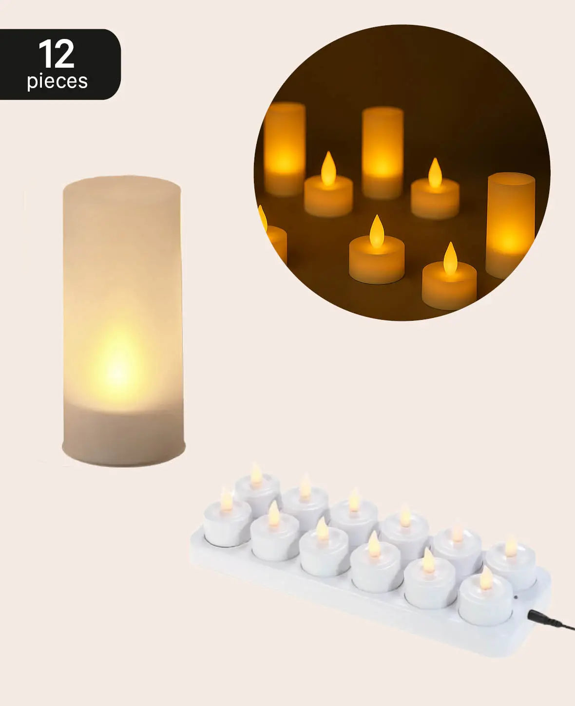 2in1 Flackernde LED Teelichter / Laternen - Warmweiss, 12 Stk.