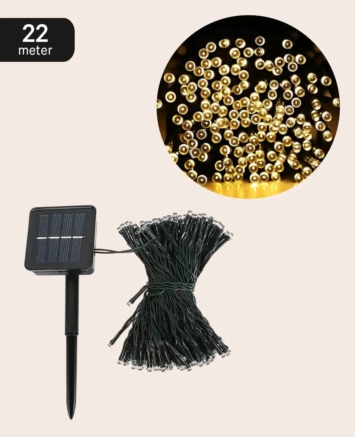 LED Deko Solar Lichterkette Outdoor Beleuchtung IP65 - Warmweiss, 22 m