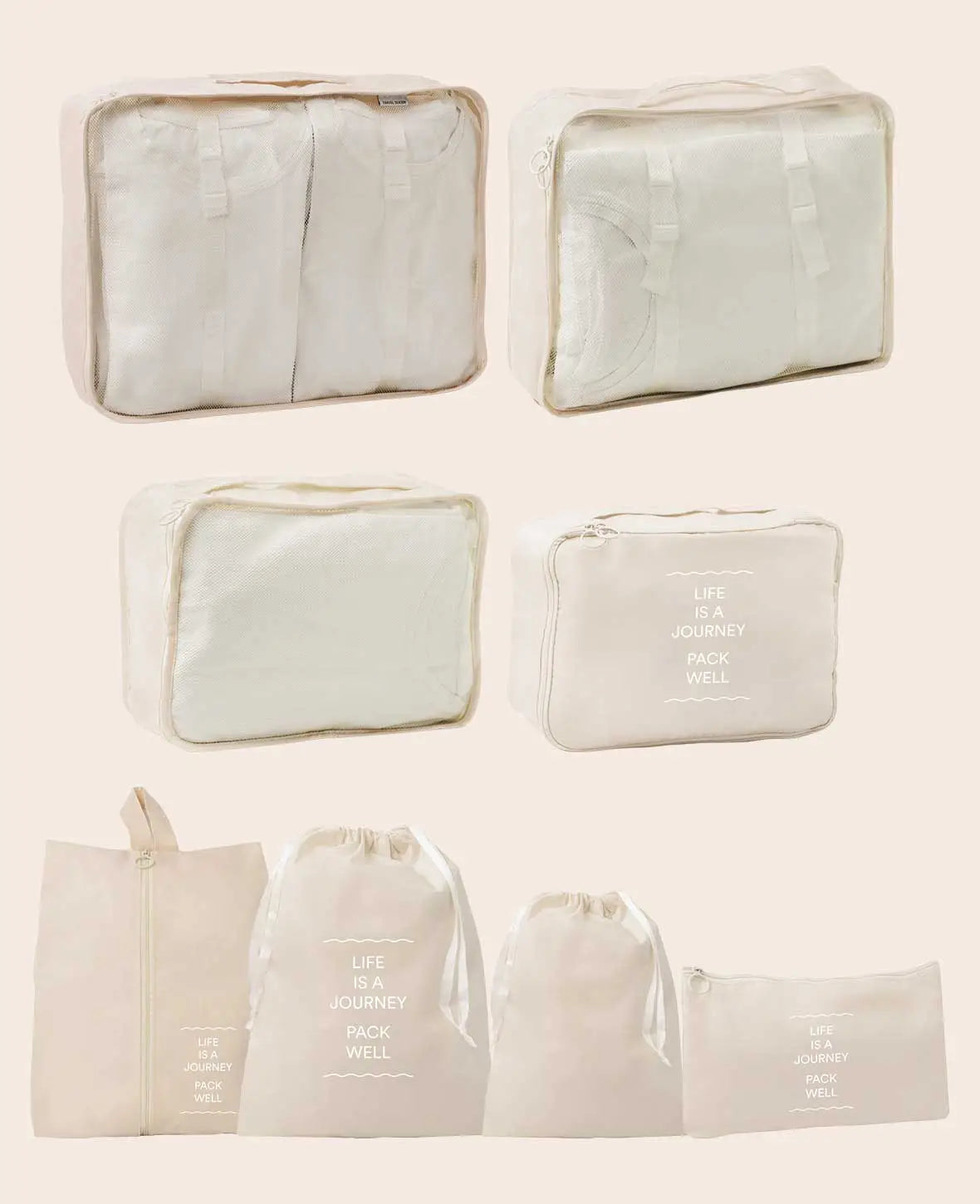 8 in 1 Reise Organiser Set für Koffer & Gepäck – Beige