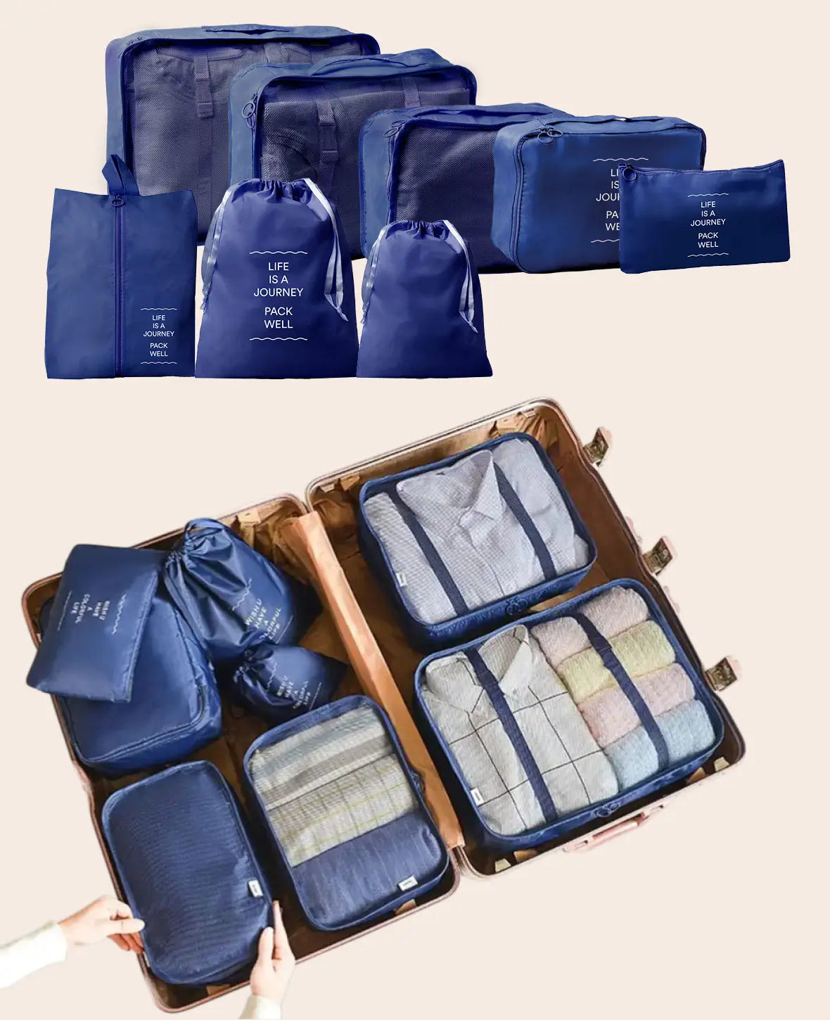 8 in 1 Reise Organiser Set für Koffer & Gepäck – Dunkelblau