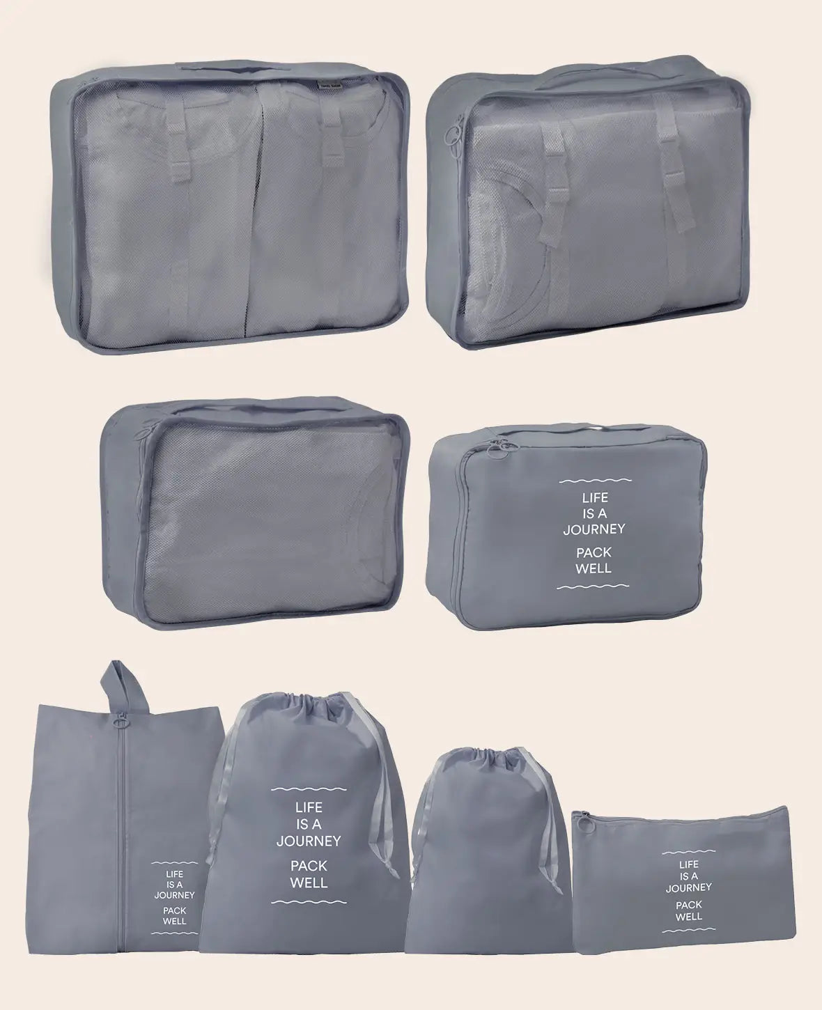 8 in 1 Reise Organiser Set für Koffer & Gepäck – Grau