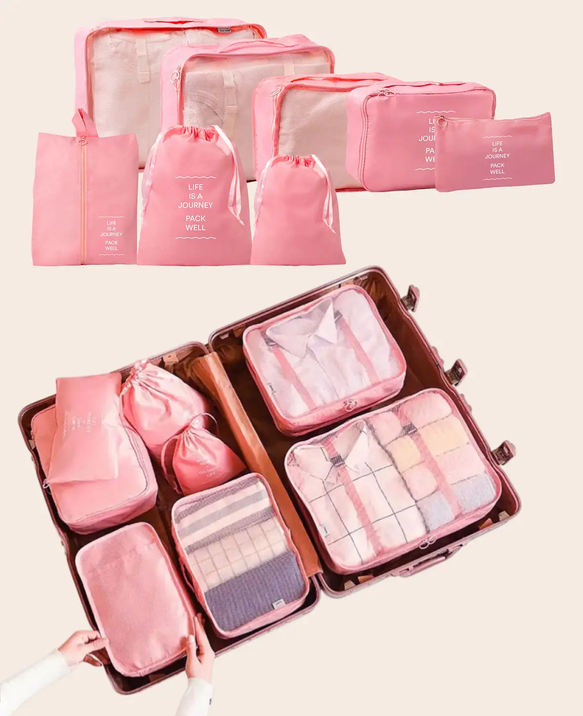 8 in 1 Reise Organiser Set für Koffer & Gepäck – Rosa