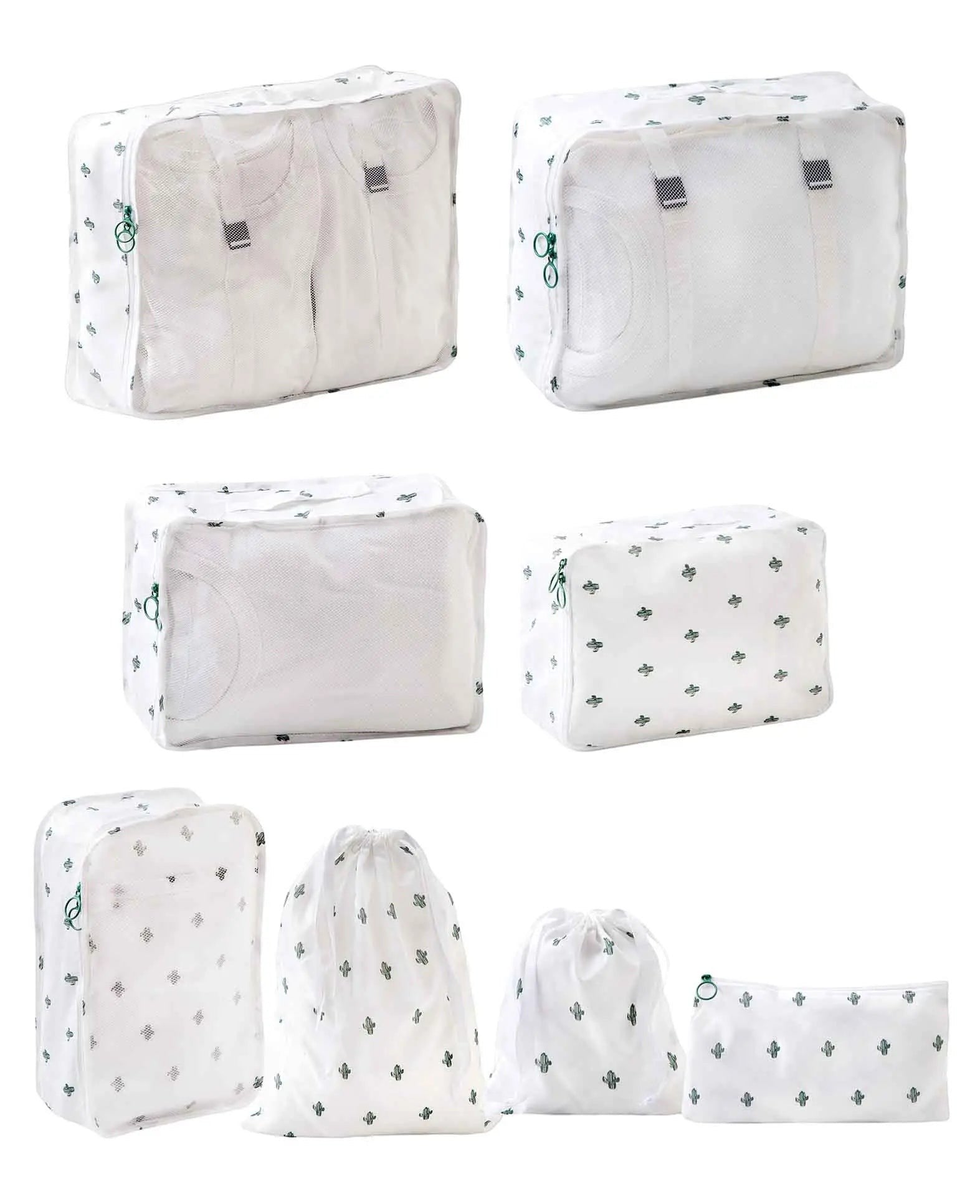 8in1 Wasserdichtes Koffer-Organizer Set – Kompression & Reise - Weiss / Grün