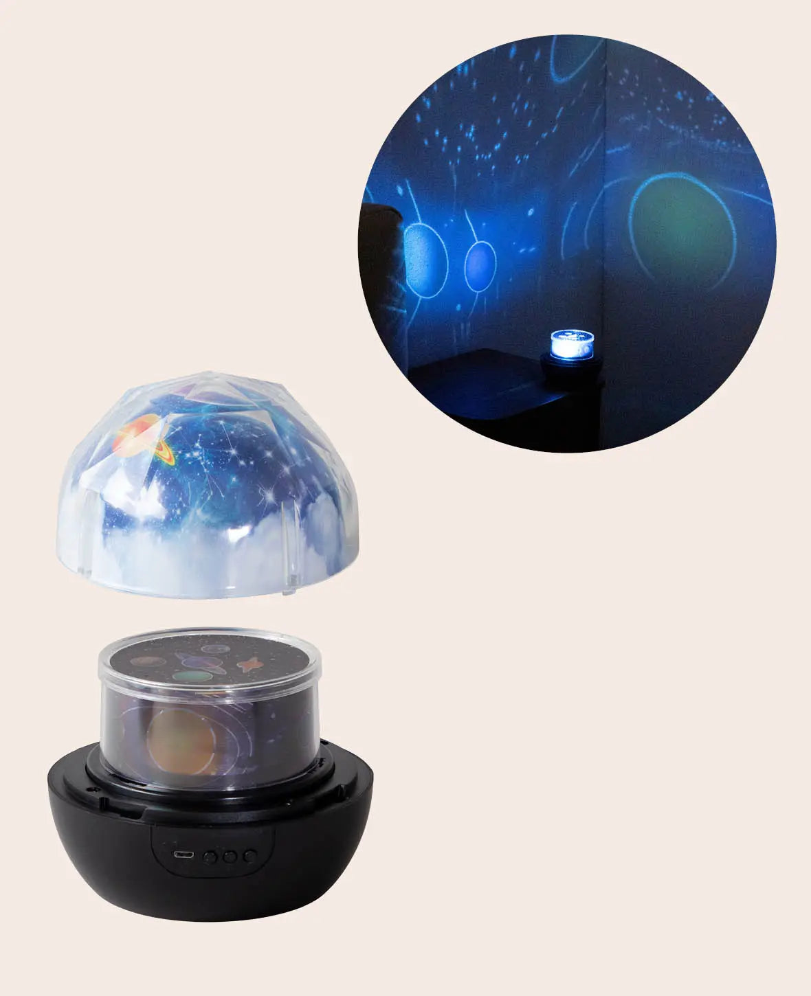 2in1 LED Sternenhimmel Projektor / Nachtlicht mit 360° Drehung, 6 verschiedene Wechselmotive