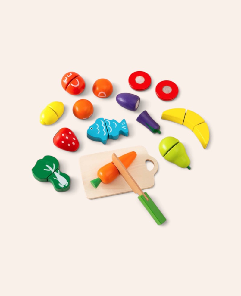 Kinder Holz Spielzeug Küche Früchte / Gemüse Schneiden, 13-tlg. Set