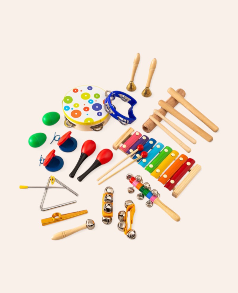 Kinder Spielzeug Musik Instrument Holz Set Rucksack, 15-tlg.