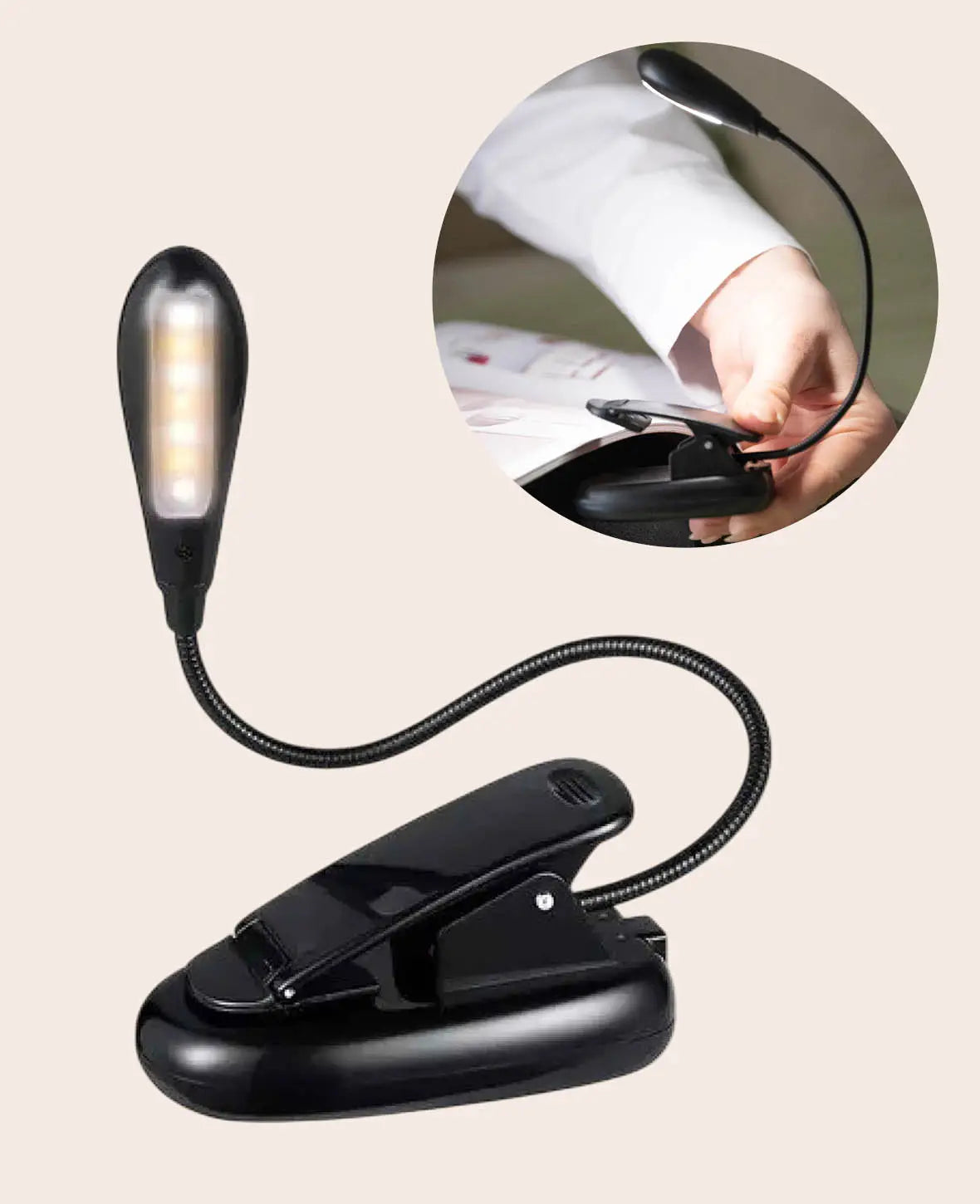 LED Leselampe mit biegbarem Schwanenhals und Clip Halterung, Schwarz