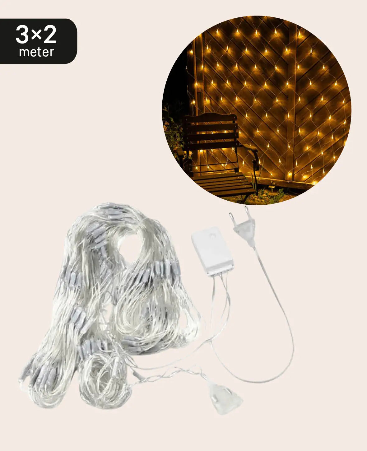 Netz / Vorhang LED Lichterkette, Warmweiss, 3 × 2m